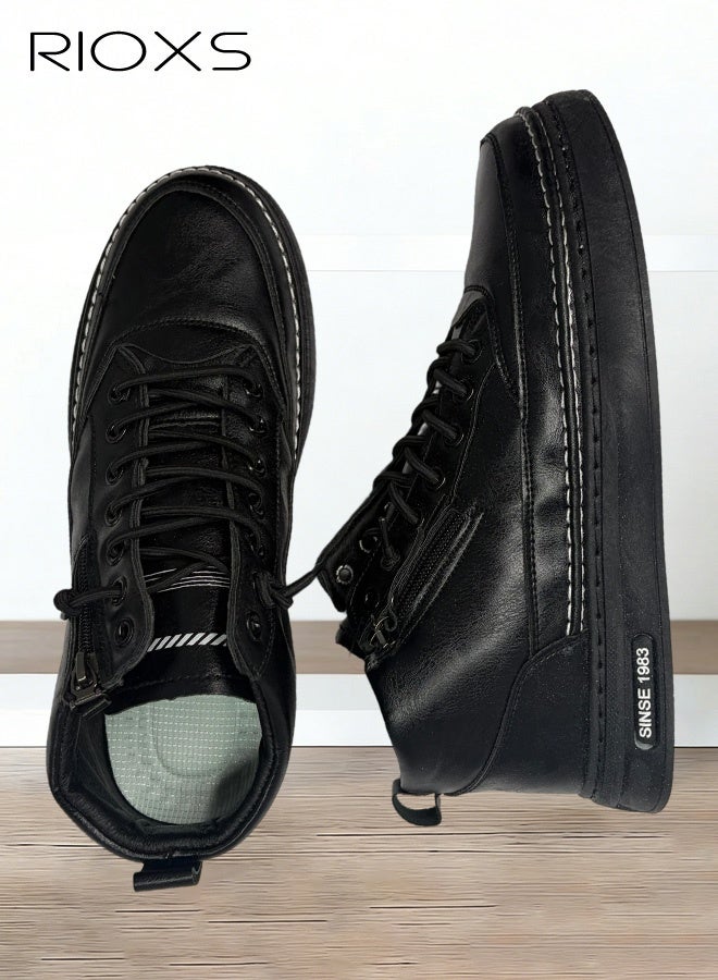 ريوكس حذاء نعل علوي للرجال، أحذية جلدية غير رسمية، حذاء نعل مريح للرجال، حذاء بناطيل مستطيل الأصابع مع إغلاق جانبى، حذاء ركوب للرجال، حذاء خصر خفيف الوزن، أحذية يومية غير قابلة للانزلاق للرجال، أحذية أزياء للاجتماعات في المكتب والاحتفالات العائلية والعطلات، حذاء رياضي للرجال مريح يُستخدم مع الجينز وجاكيت واللباس الداخلي، أحذية قدم سوداء - Image 5